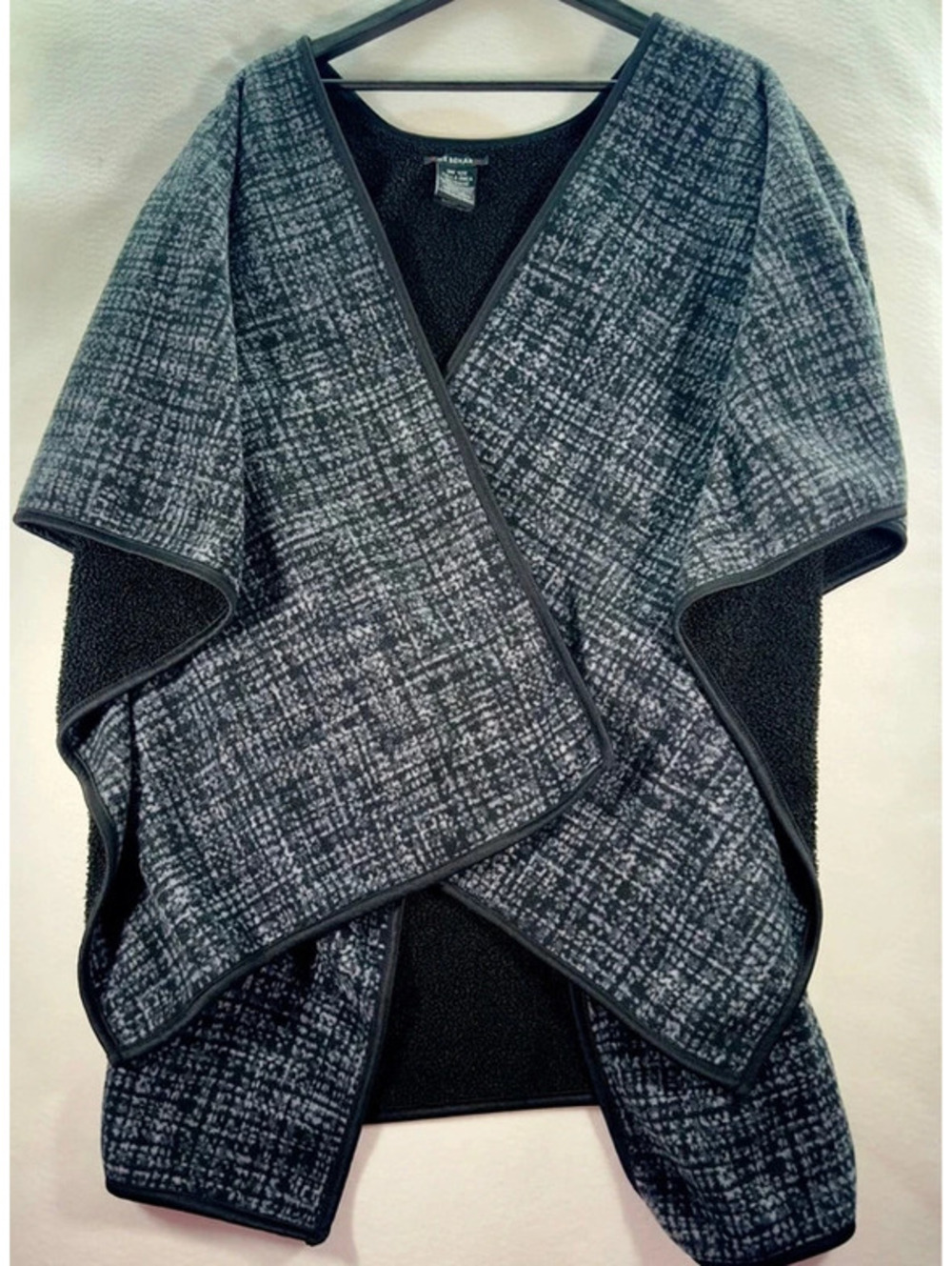 Ike Behar Reversible Wrap Poncho Cape One Size Gray Black Cozy Open Front